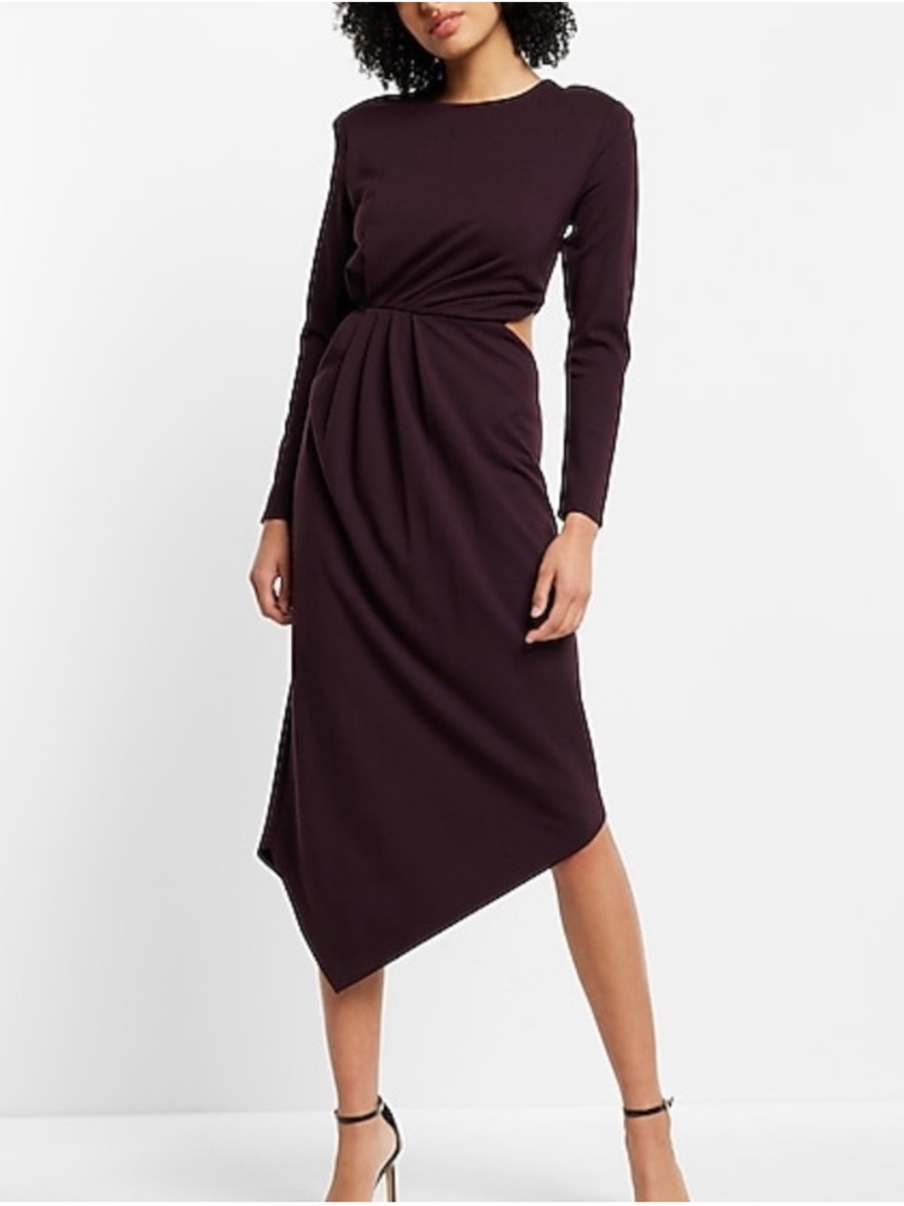 Express Asymmetrical Ruched Cutout Skirt in Dark Plum